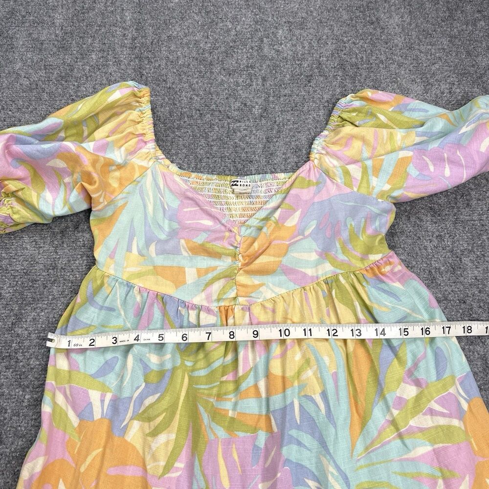 Billabong Be Mine Mini Dress Womens Medium Cotton Viscose Pastel Puff Sleeve - Picture 10 of 14